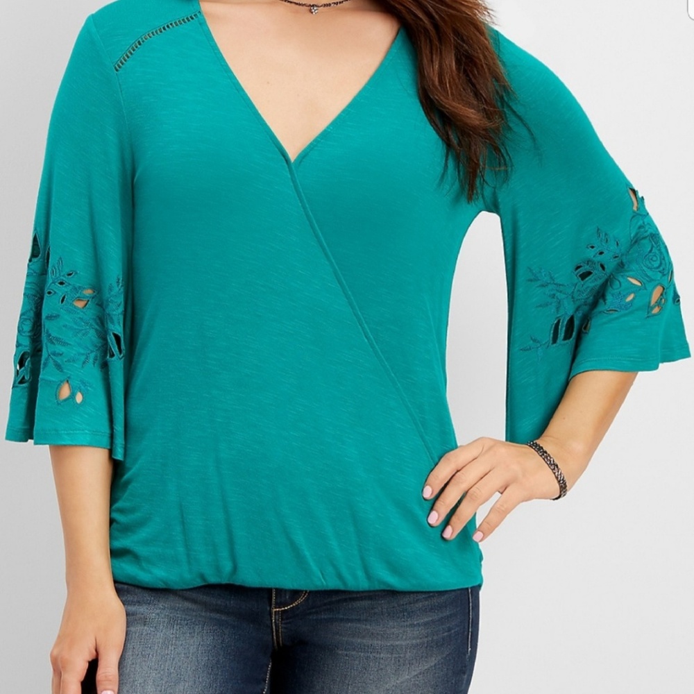 Wrap top with bell sleeves